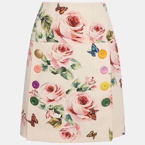 Dolce & Gabbana Pink Rose Print Crepe Button Detail Mini Skirt M